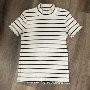 APC White Clea Striped Short Sleeve Turtleneck